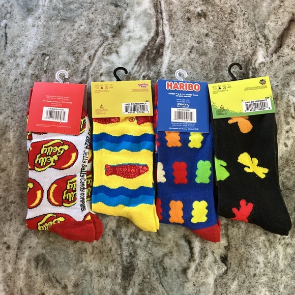 4 Pair Crew Socks Jelly Belly, Swedish Fish, Haribo, Sour Patch Kids - Picture 2 of 6